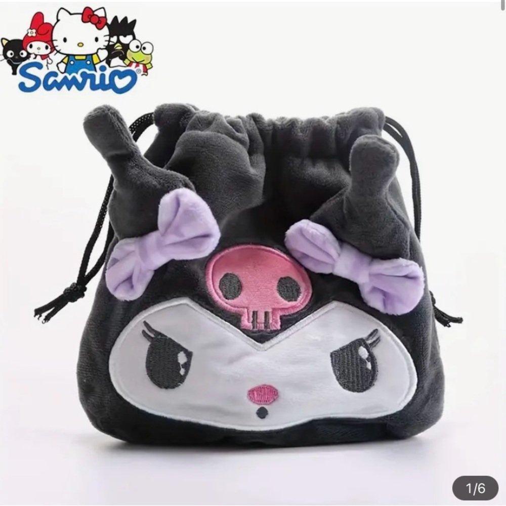 NIP Kuromi Plush Drawstring Bag Pouch